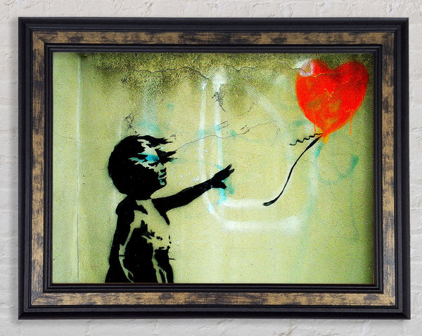 Love Heart Balloon Girl Float Framed Print