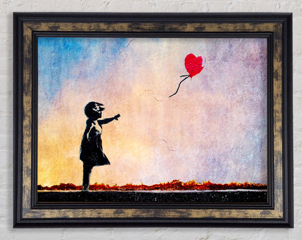 Love Heart Balloon Sunset Framed Print