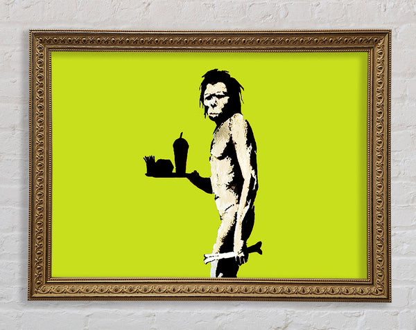 Banksy Mcdonalds Caveman Lime Framed Print