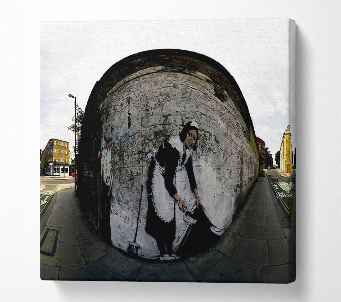  A Canvas Print of Banksy Maid Sweeping It Under The Carpet Canvas Art