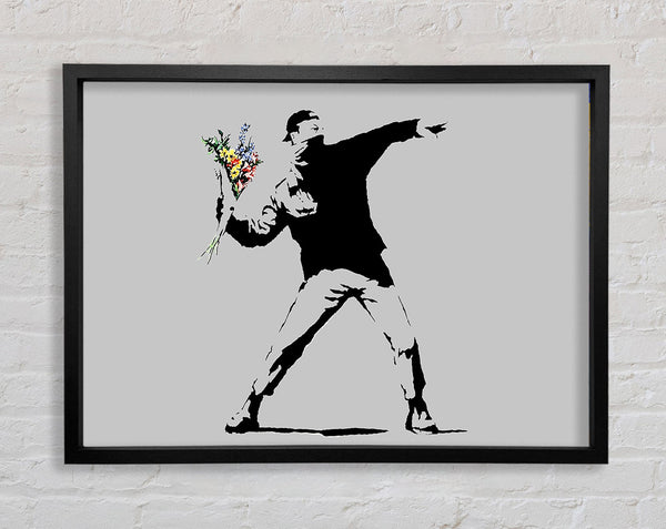 Banksy Peaceful Warrior Grey Framed Print