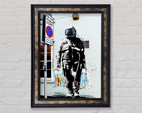 Shopping Bag Soldier Framed Print