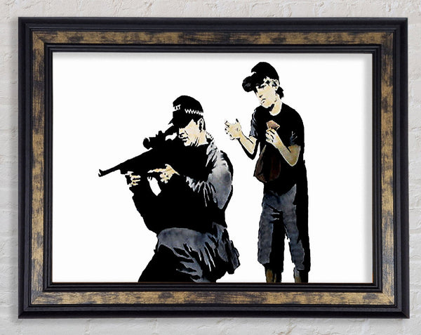 Sniper Boy White Framed Print