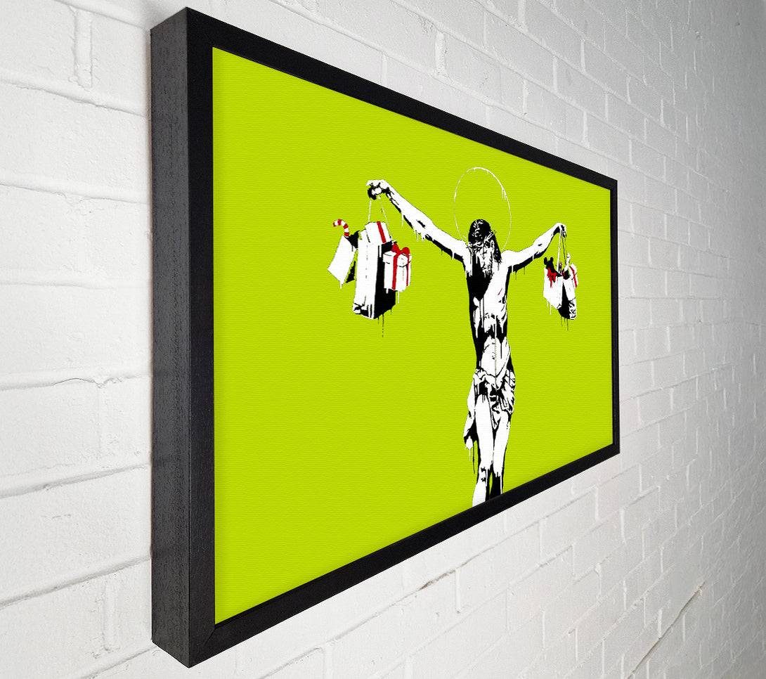  A Canvas Print of Banksy Thank Christ For Shopping Lime Canvas Print