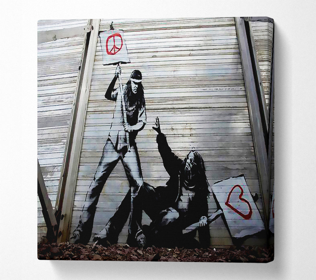  A Canvas Print of Banksy Wheres The Hippy Love Canvas Print