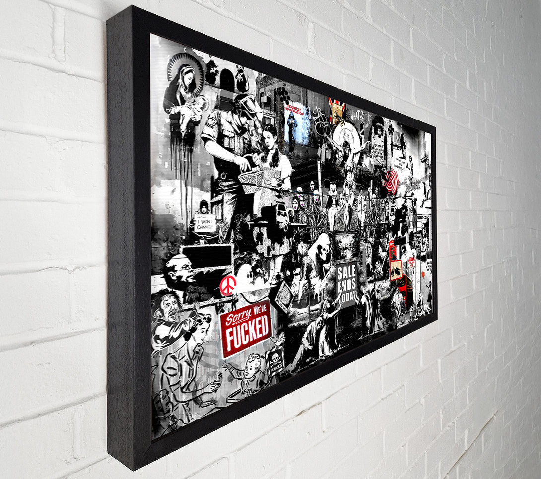  A Canvas Print of Banksy Collage 1 B n W Canvas Print