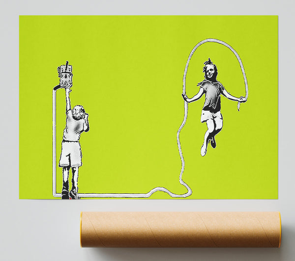Banksy Electric Skipping Rope Lime Green Giclee Print