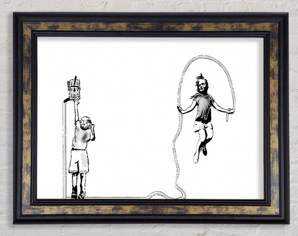 Electrical Skipping White Framed Print