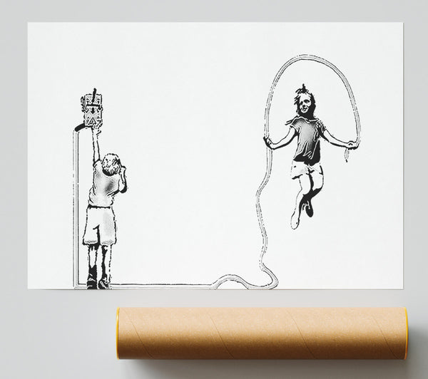Banksy Electrical Skipping White Poster