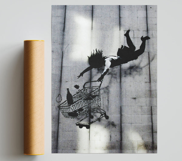 Banksy Flying Shopping Trolley Giclee Print