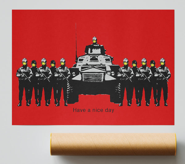 Banksy Have A Nice Day Army Tanks Red Print