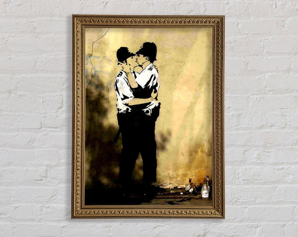 Banksy Kissing Coppers Portrait Framed Print