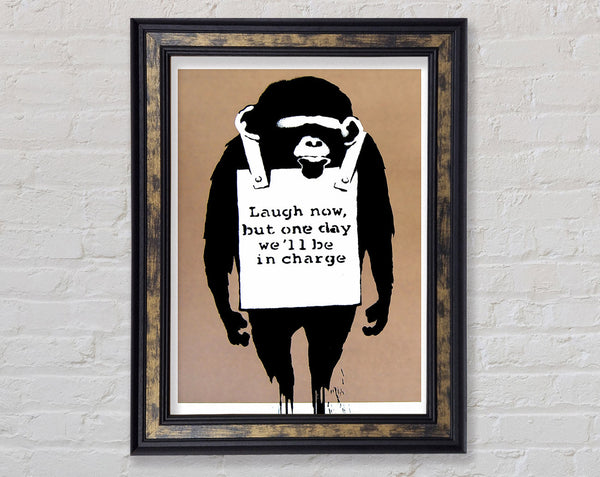 Laugh Now Monkey Beige Framed Print