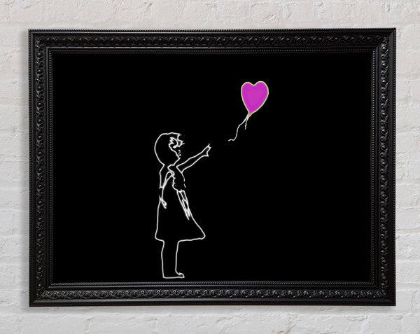 Banksy Love Balloon Black Pink Framed Print
