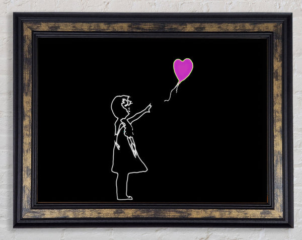 Love Balloon Black Pink Framed Print