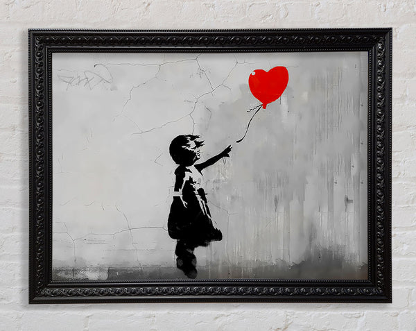 Banksy Love Heart Balloon Grey Framed Print