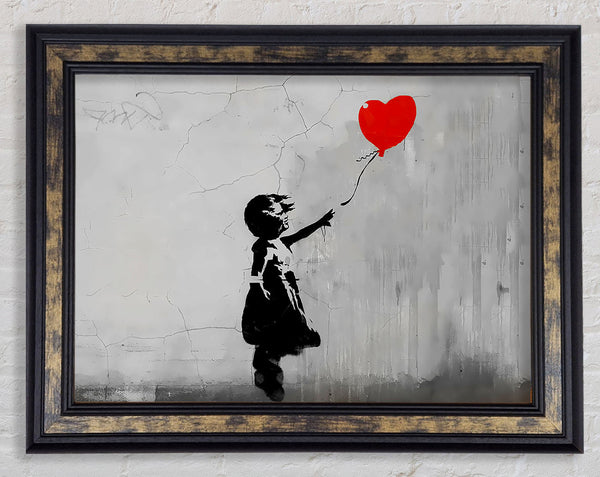 Love Heart Balloon Grey Framed Print