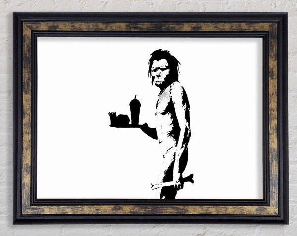 Mcdonalds Caveman White Framed Print