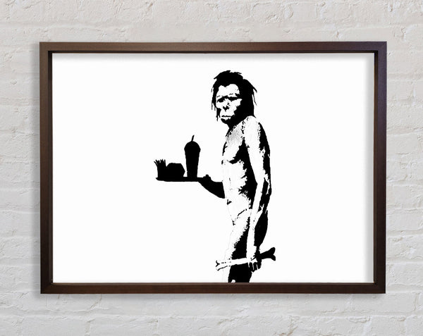 Banksy Mcdonalds Caveman White Framed Print