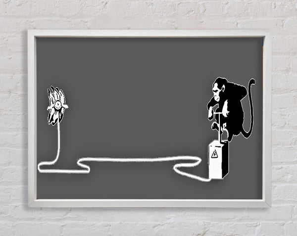 Banksy Monkey Banana Blaster Grey Framed Print
