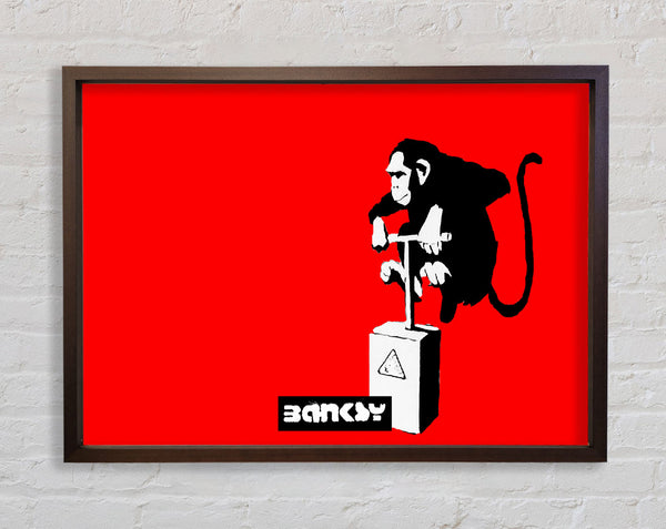 Banksy Monkey Detonator Red Framed Print