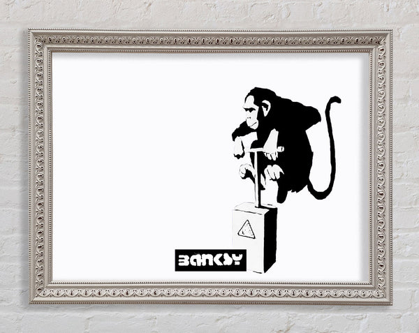 Banksy Monkey Detonator White Framed Print