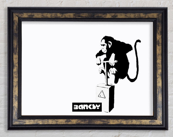 Monkey Detonator White Framed Print