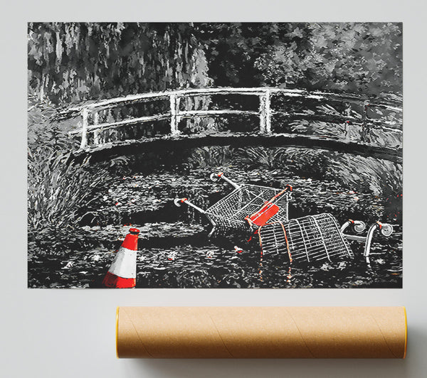 Banksy Waterlily Trash B N W Colour Giclee Print