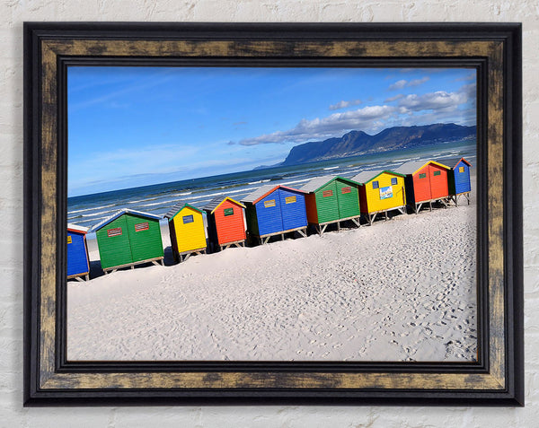 Beach Huts Rainbow Framed Print