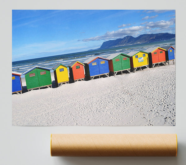 Beach Huts Rainbow Giclee Print