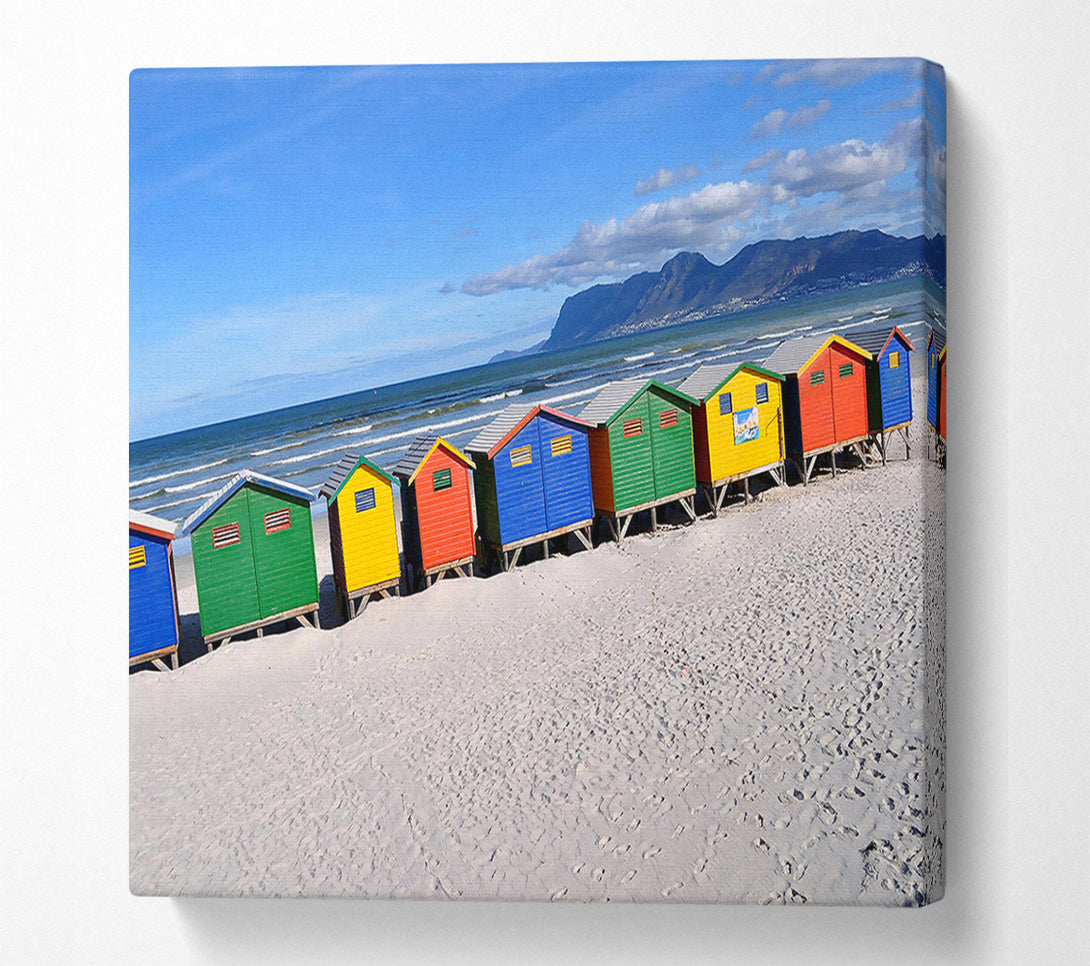  A Canvas Print of Beach Huts Rainbow Canvas Art