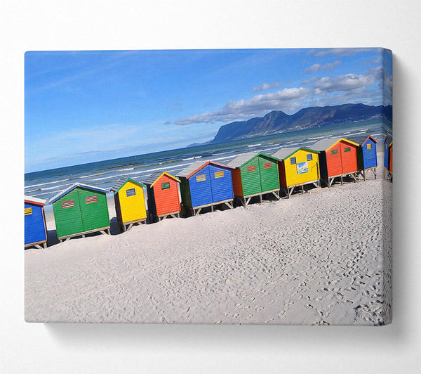  A Canvas Print of Beach Huts Rainbow Canvas Art