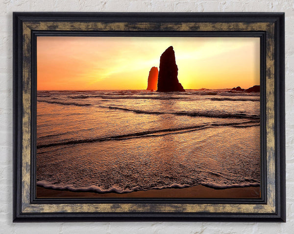 Beach Rock Sunrise Framed Print