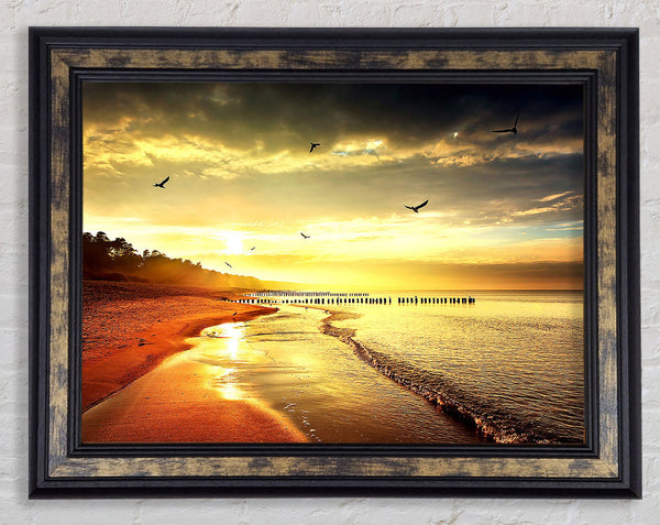 Stunning Yellow Sunset Beach Framed Print