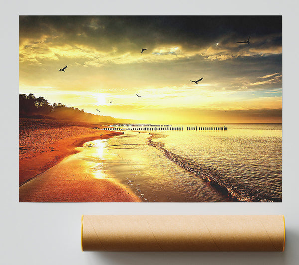 Stunning Yellow Sunset Beach Print