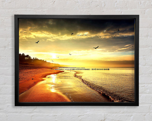 Atemberaubender gelber Sonnenuntergangsstrand