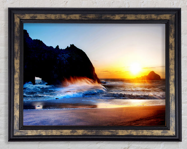 Ocean Waves At Sunset Framed Print