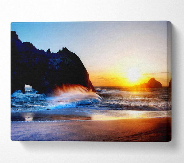  A Canvas Print of Ocean Waves At Sunset Canvas Wall Art