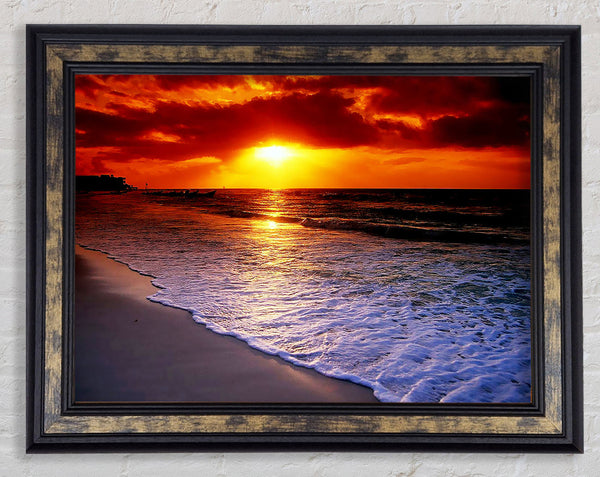 Red Ocean Shoreline Framed Print