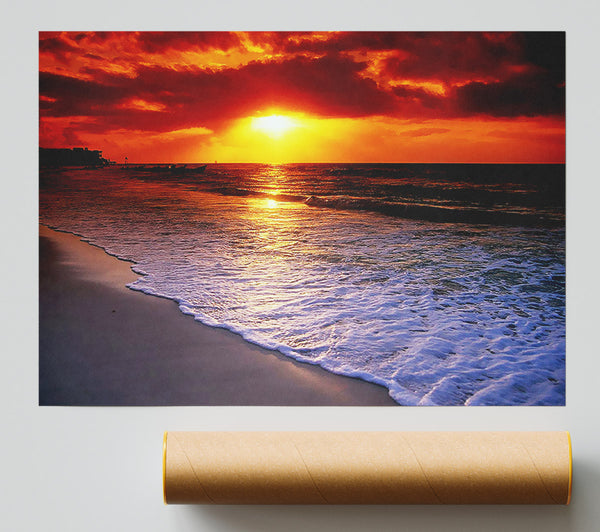 Red Ocean Shoreline Giclee Print