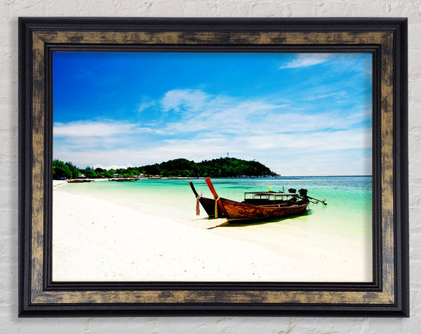 Boats On The White Sand Paradise Island Framed Print