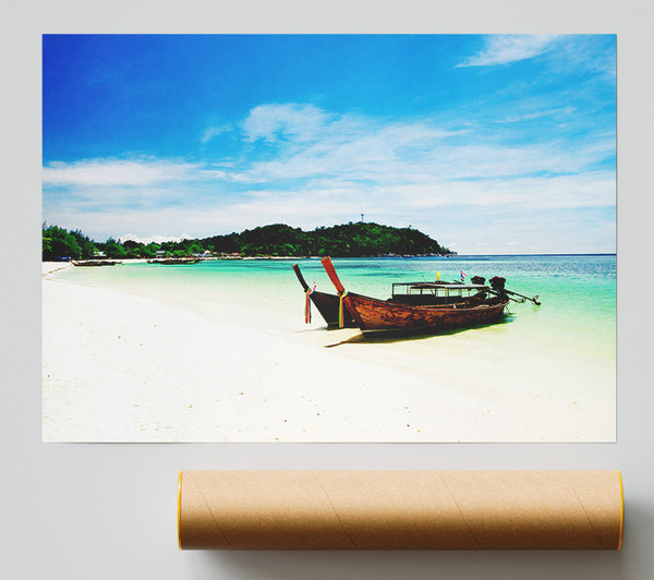 Boats On The White Sand Paradise Island Print