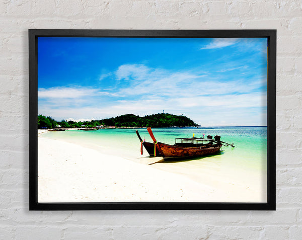 Boats On The White Sand Paradise Island Framed Print
