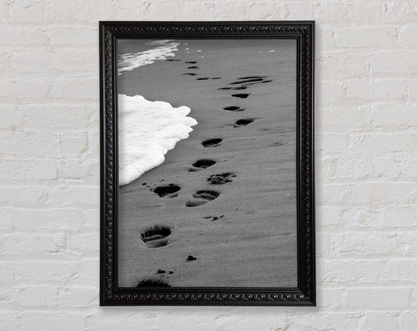 Footprints In The Ocean Sand B n W-