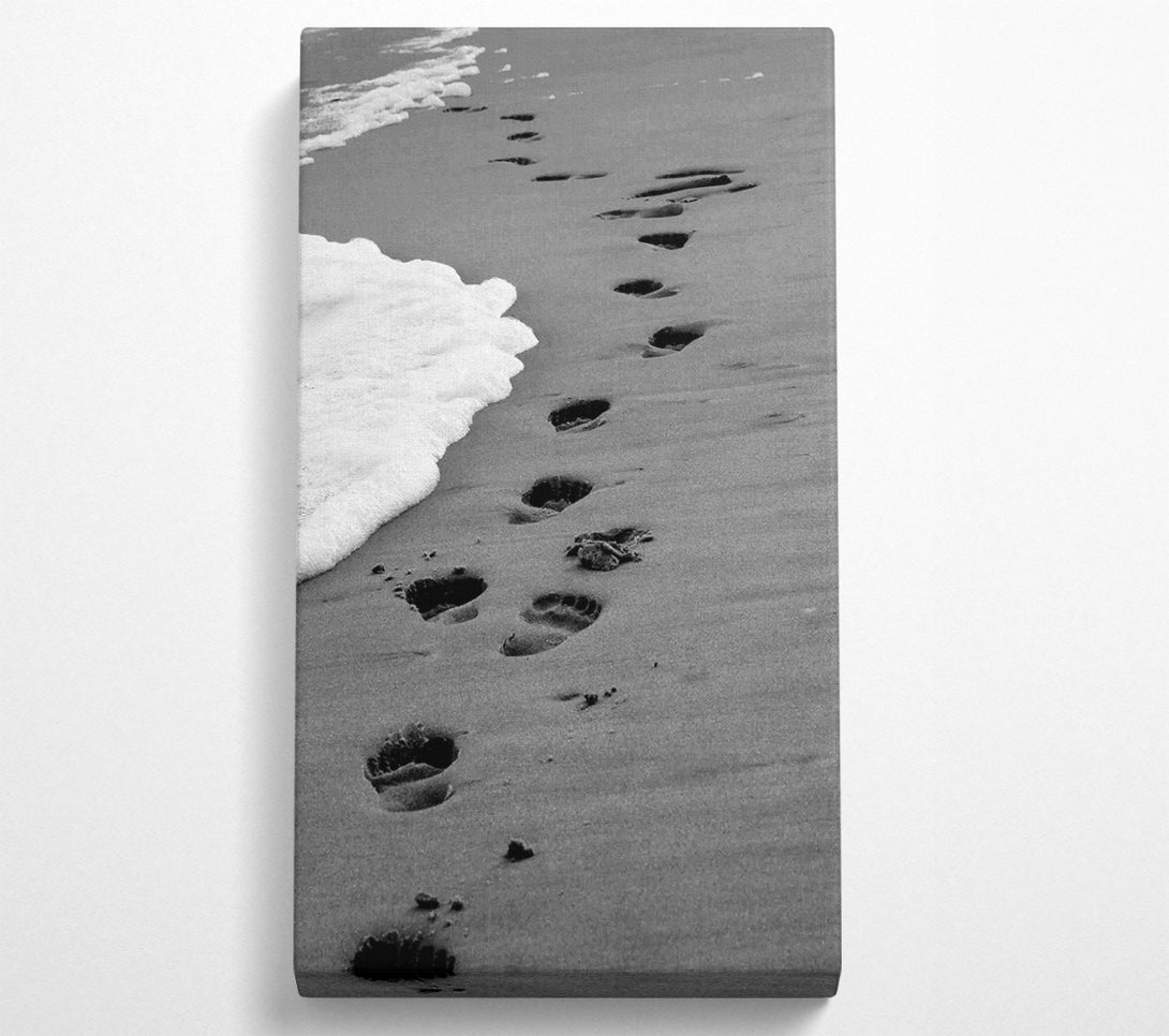  A Canvas Print of Footprints In The Ocean Sand B n W- Canvas Art