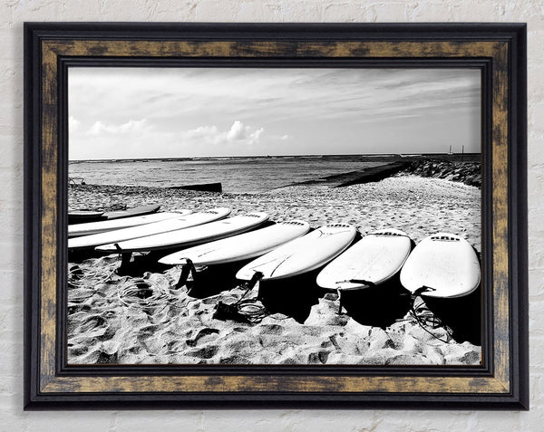Surfboard Line-Up B n W Framed Print