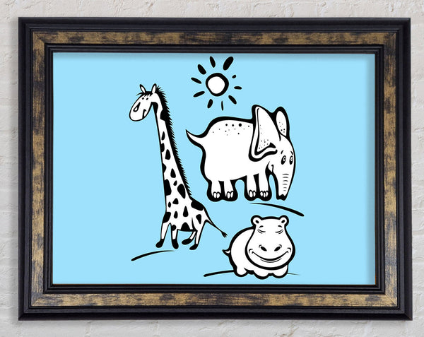 Animals Under The Sun Baby Blue Framed Print
