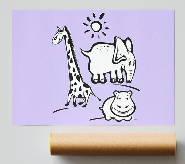 Animals Under The Sun Lilac Giclee Print
