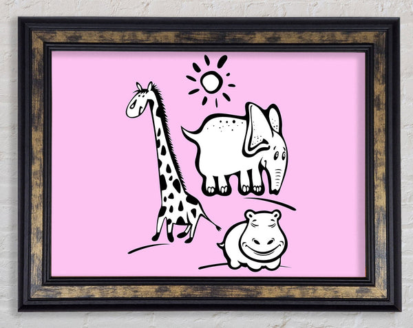 Animals Under The Sun Pink Framed Print