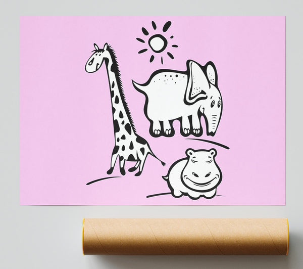 Animals Under The Sun Pink Poster